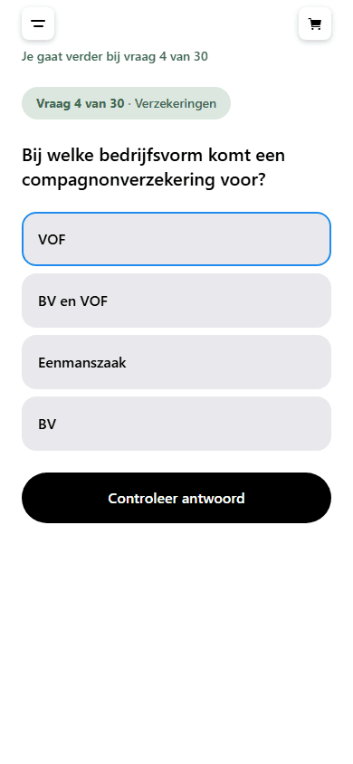 Screenshot van een examenvraag in de ExamenHub app